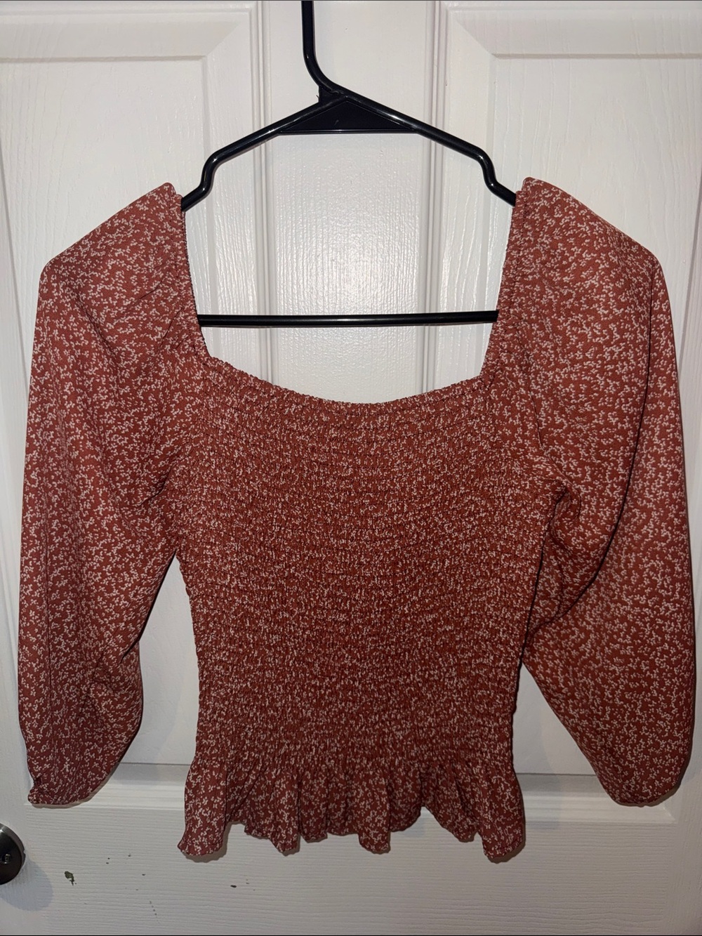 Paper Crane Rust Floral Smocked Square-Neck Blouse
